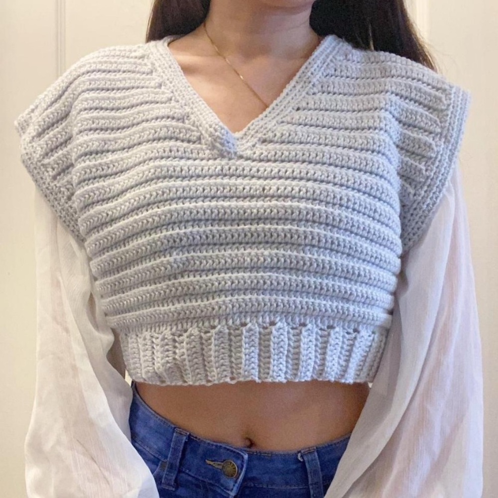 Handmade Crochet Gray Cropped Sweater Vest